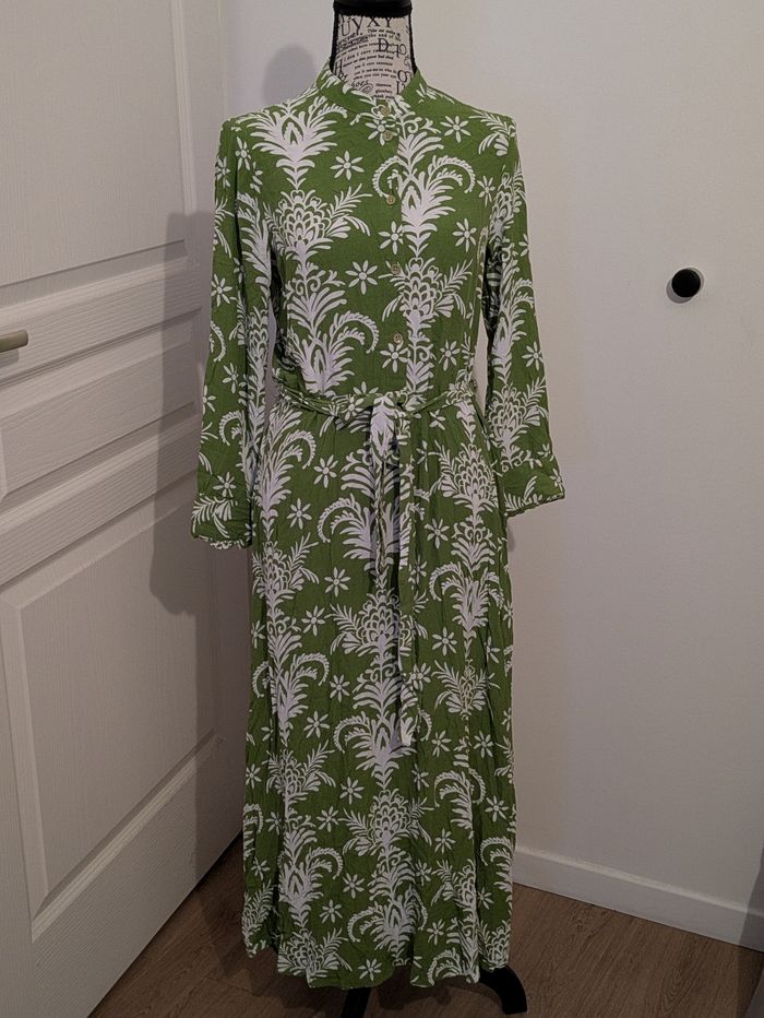 Robe longue verte à imprimé fleuri vintage chic, Zara, taille S, parfait état ! - photo numéro 2