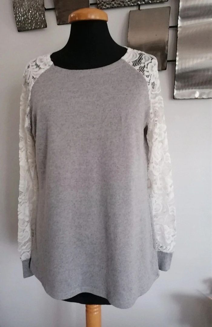 Tee-shirt manches longues dentelle Gémo taille S/M - photo numéro 2