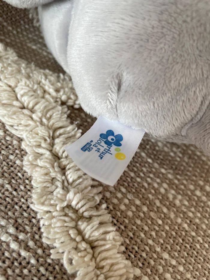 Peluche doudou 21cm Arthur et Lola éléphant gris blanc et rose très bon état - photo numéro 4