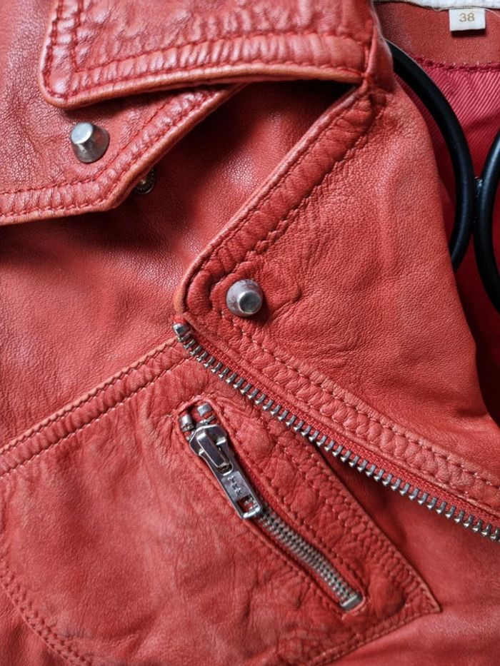 Veste en cuir couleur orange rouille - photo numéro 3