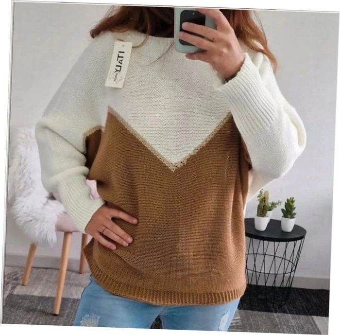 Pull bicolore blanc et camel