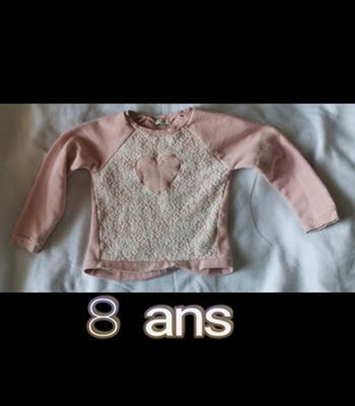 Sweat 8 ans "vieux rose" avec dentelle et motif cœur