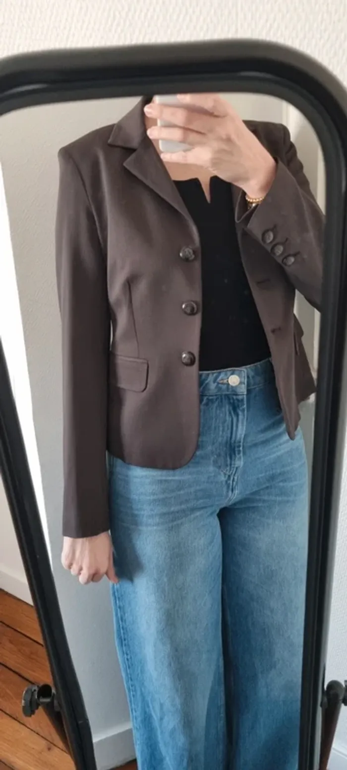 Veste blazer marron chocolat laine pinko 40 - photo numéro 2