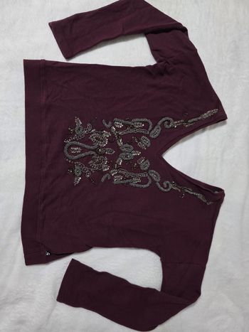 Pull col v dos nu rouge violet