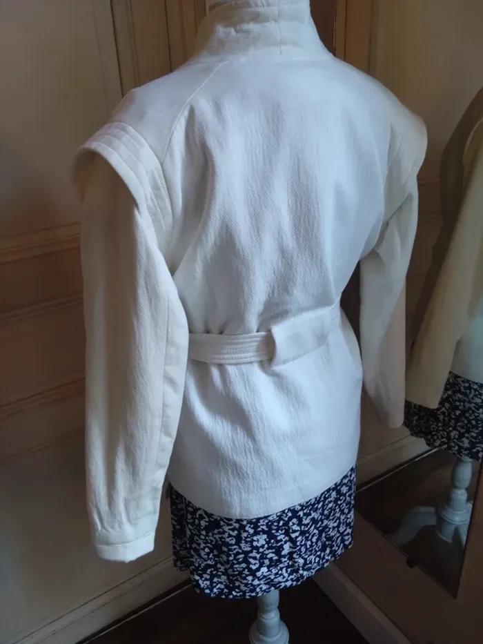 Manteau Veste Kimono t 34 36 Valentin Bérénice mi saison ceinturée blanc Coton - photo numéro 2