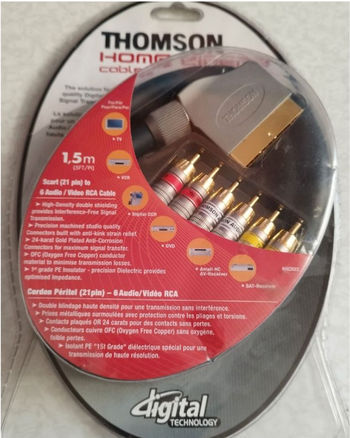 Câble Thomson 24 carats or anti corrosion Home cinéma 1,5m péritel - 6 audio/vidéo RCA