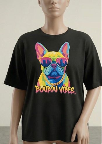 T shirt noir Oversize bouledogue français coloré