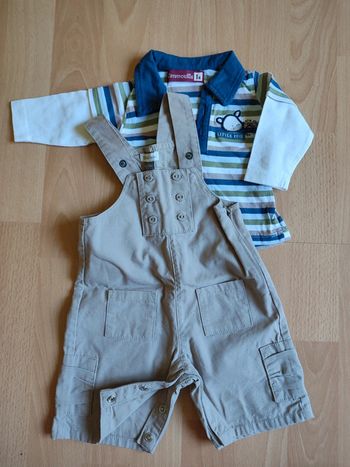 Lot tenue Neuve salopette Dpam bébé + polo manches longues Cramouille en 1M