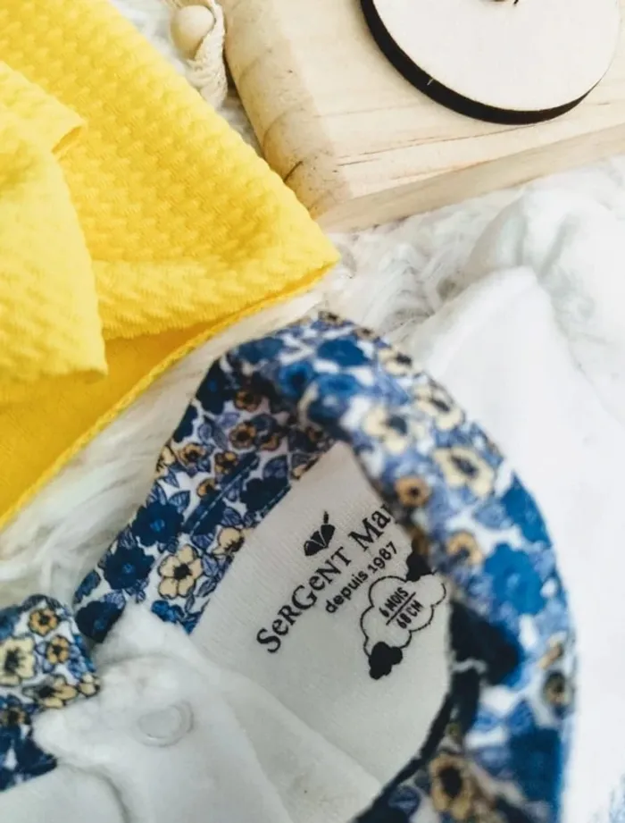 Pyjama velours col fleuri et bandeau cheveux sergent major fille 6 mois 🎀 - photo numéro 5