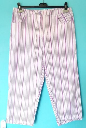 🌸 Pantalon large pantacourt à rayures lavande et blanc Edmée collection 🌸