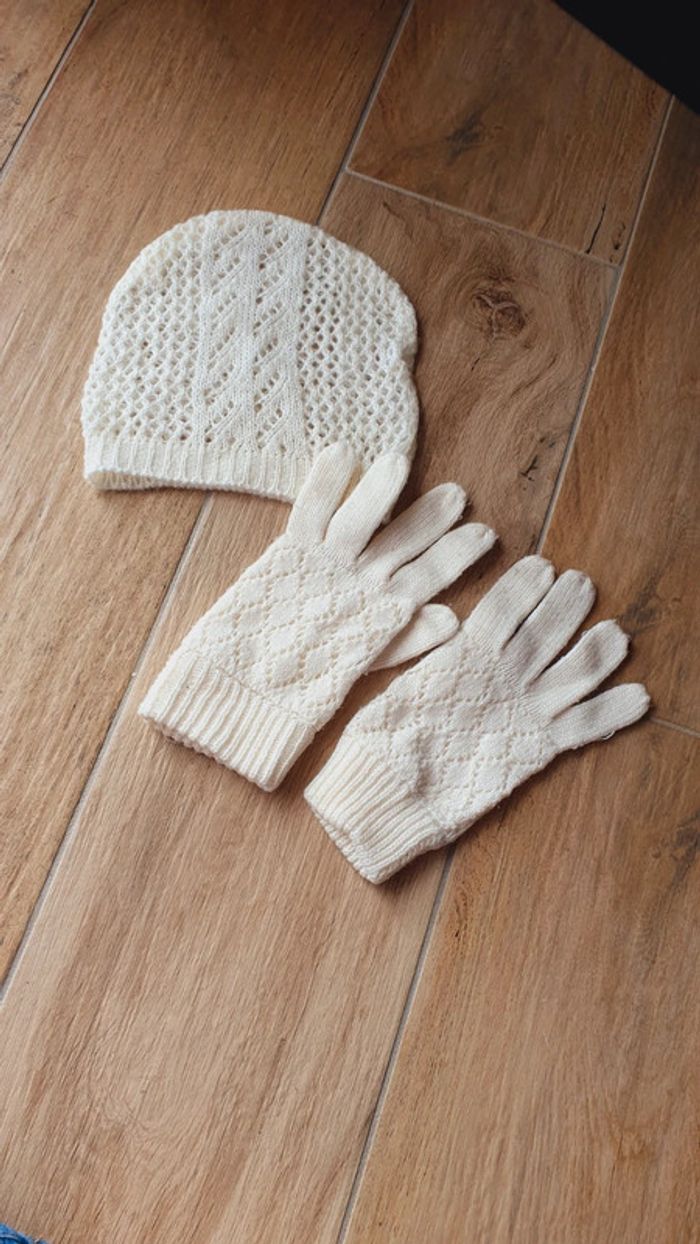 Gants + bonnet femme blanc
