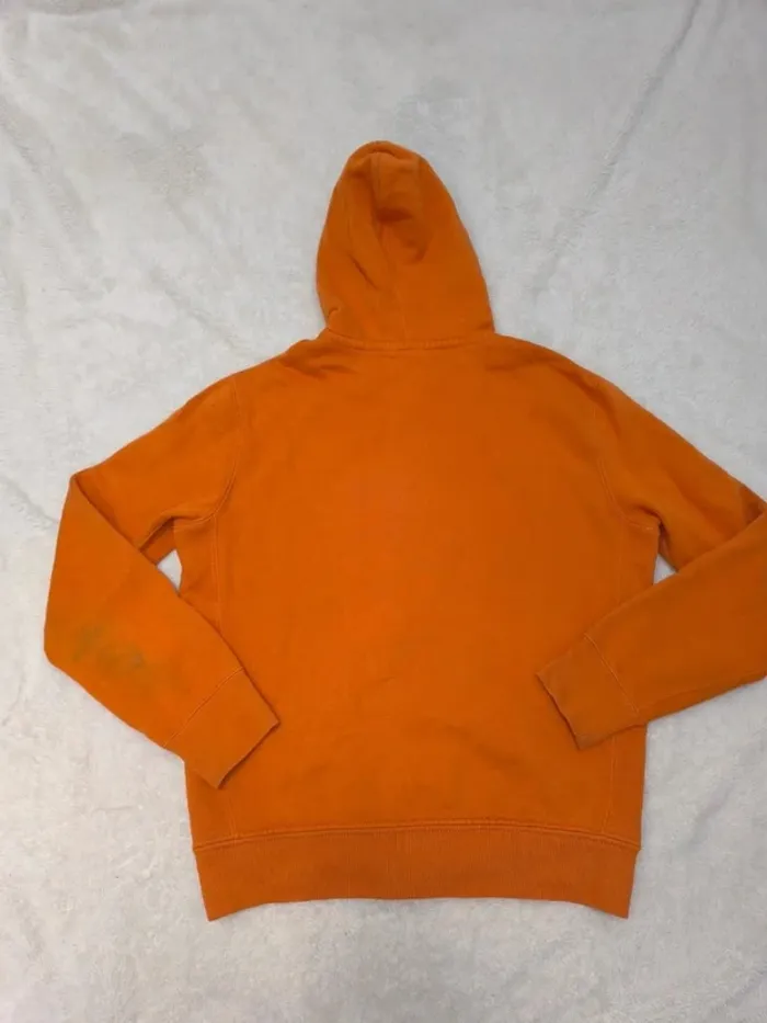 Sweat à capuche zippé Polo Ralph Lauren homme taille L orange manche tachée - photo numéro 4