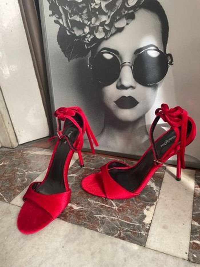 Sandales à talons en velours rouge PLT - Taille 38 - photo numéro 1