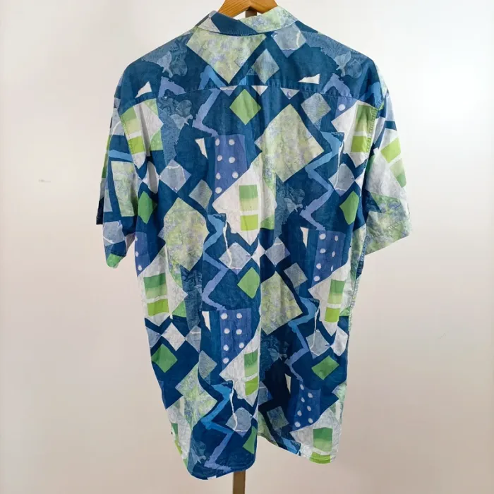 Chemise Pierre Cardin vintage imprimé graphique bleu vert manches courtes Taille 50 A1382 - photo numéro 2