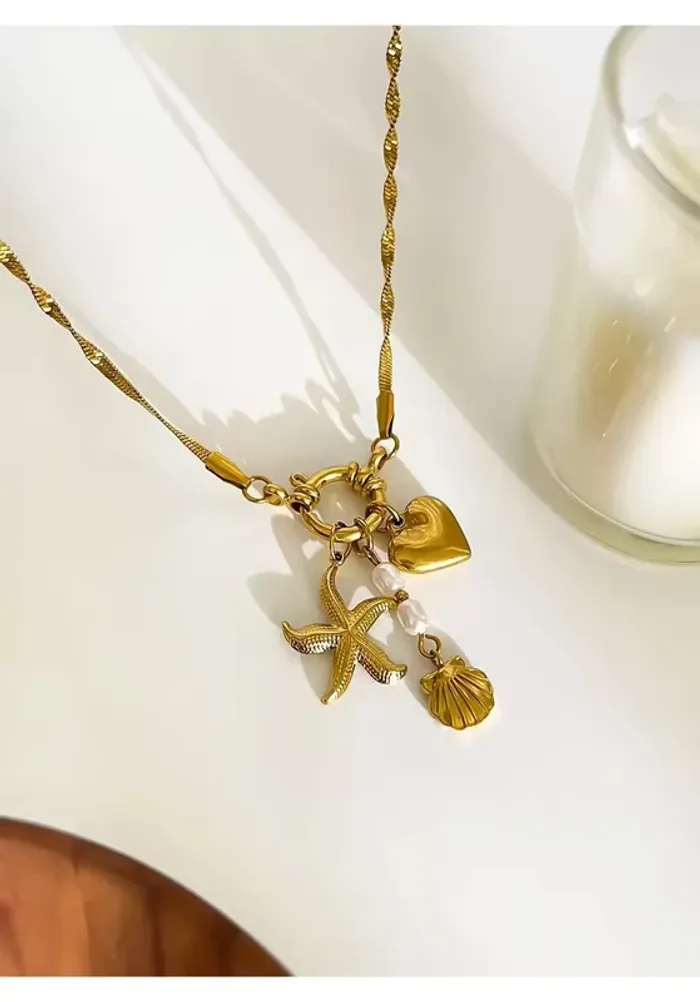 Collier Acier Inoxydable Charms Amovibles (Étoile, Cœur, Coquillage, Perles naturelles) - photo numéro 3