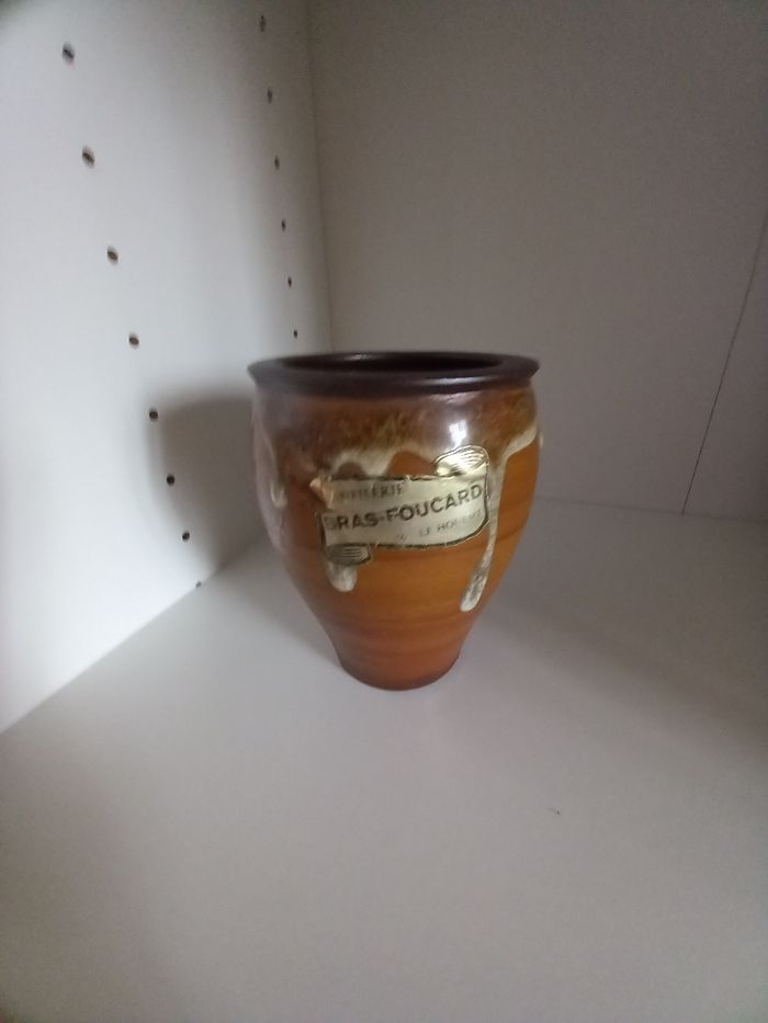 Vase  terre cuite marron fait main année 70