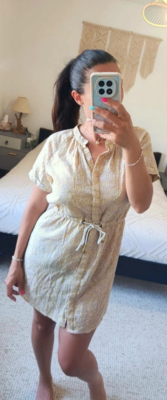 Petite robe d'été Kookaï jaune et doré motif léopard 38 coton et fibres métallisées - photo numéro 4