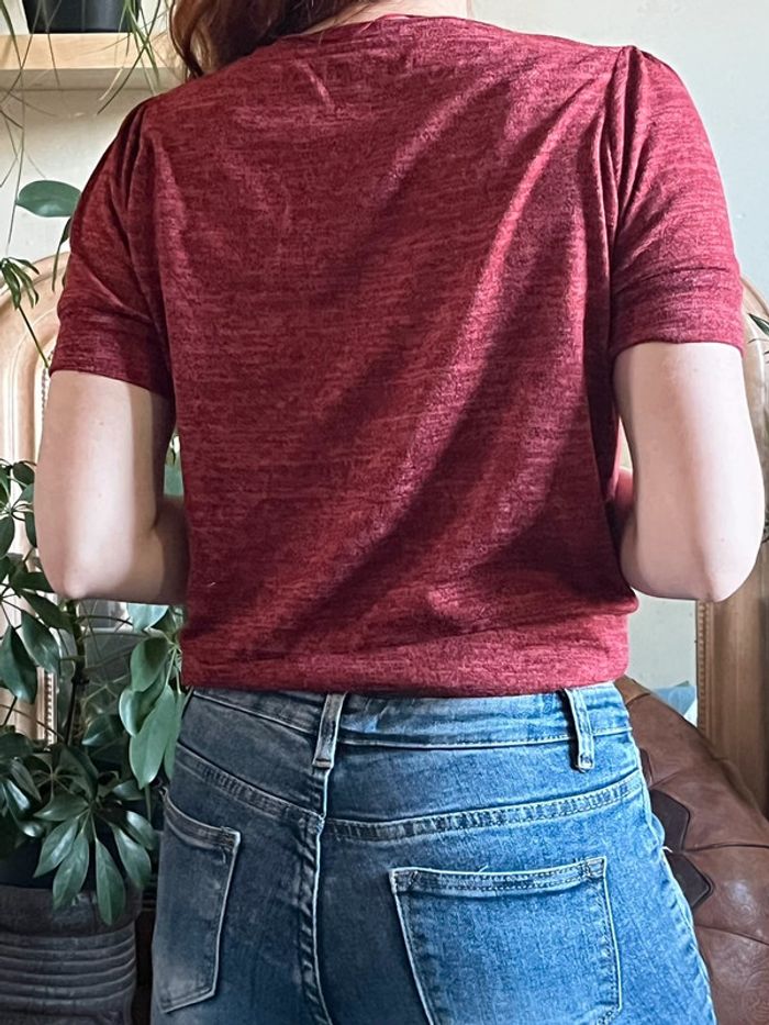 T-shirt crop top épais avec effet épaulettes - rouge foncé - photo numéro 11