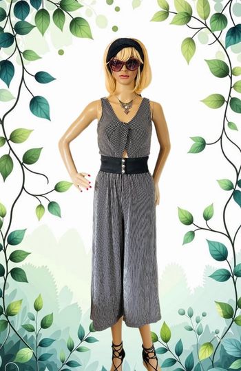 🖤🌿Combinaison rayée estivale boho city chic summer black striped Wide leg jumpsuit🌿🖤