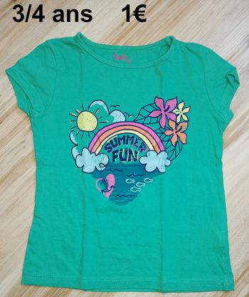 T Shirt 3 / 4 ans vert " Summer fun " manches courtes