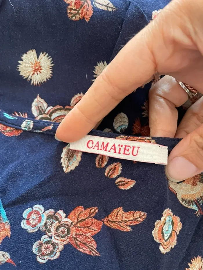 Blouse Camaieu marine à fleurs et oiseaux | Taille 40 - photo numéro 6