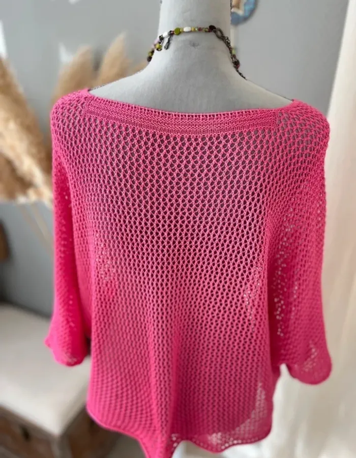 Top maille filet rose avec étoile centrale coton - photo numéro 9