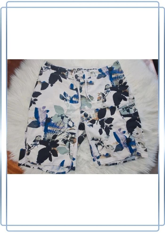 Boardshort Protest Homme – Taille L – Motif Floral Bleu - (599)