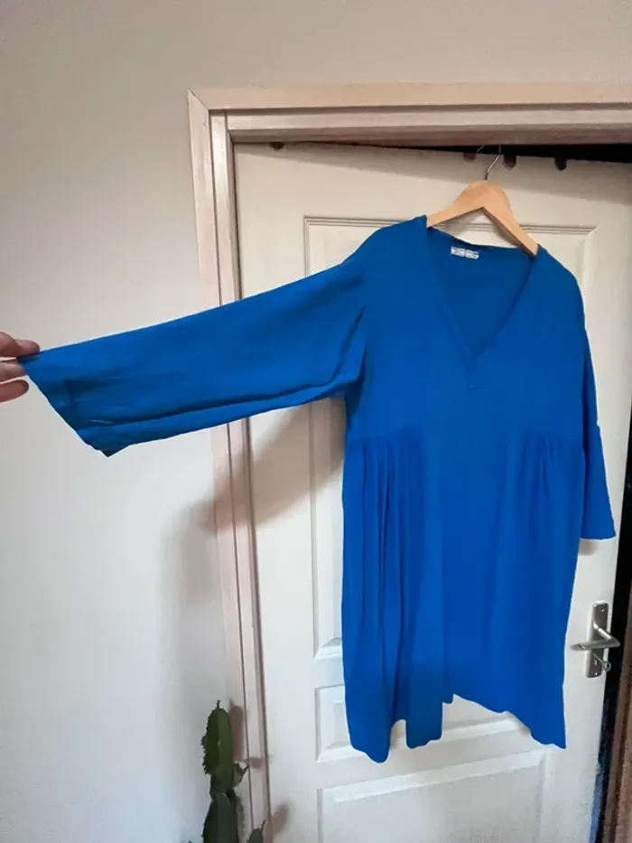 Joli Robe Bleue en lin & coton - Taille 42 - photo numéro 10