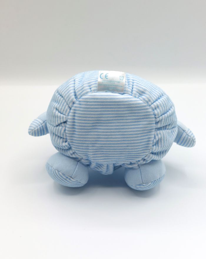 Peluche doudou lapin boule bleu rayures Bébé KLORANE col blanc 25 cm assis - photo numéro 5