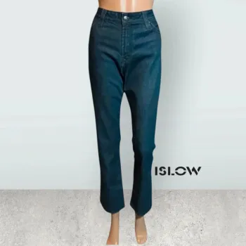 Jean bleu marine marque Islow,coupe regular,taille haute,texture extensible