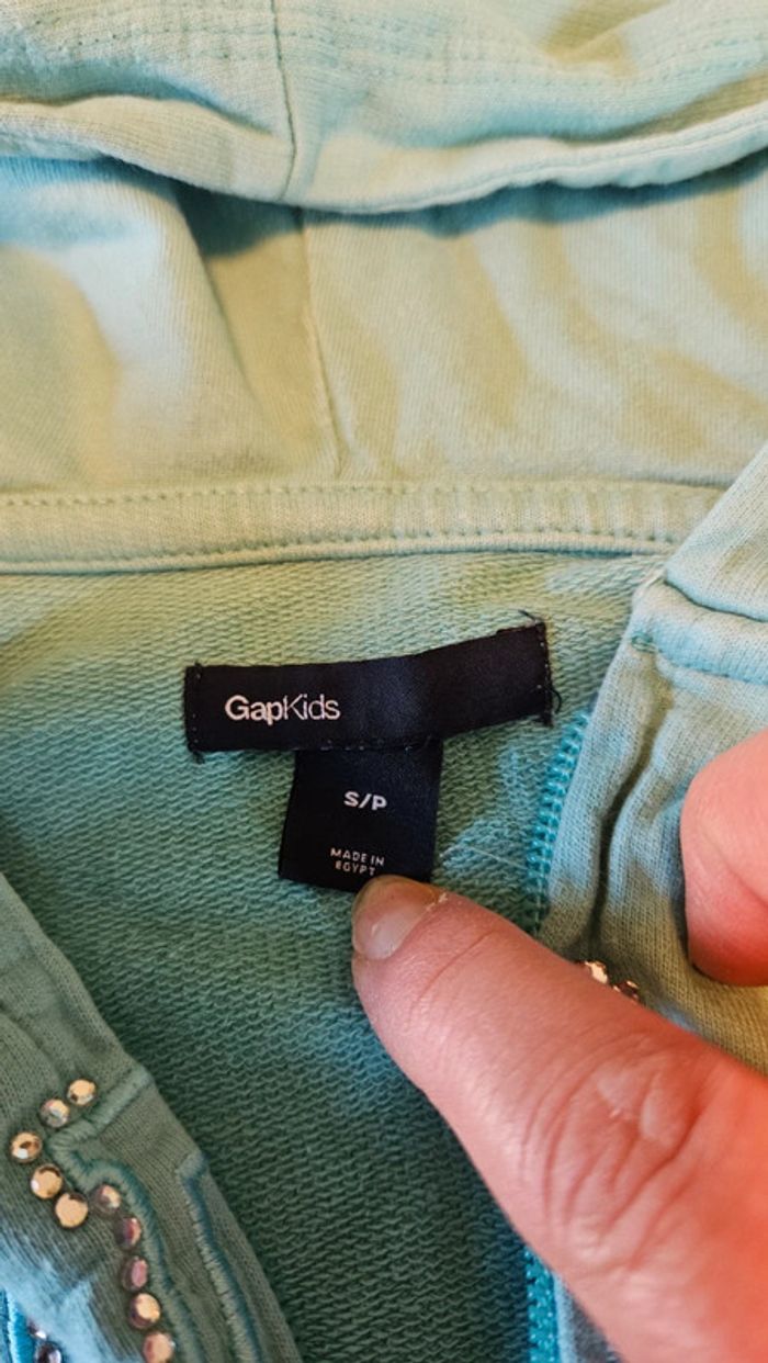 Gilet à capuche turquoise, manches longues, Gap, S/P 6/8 ans - photo numéro 5