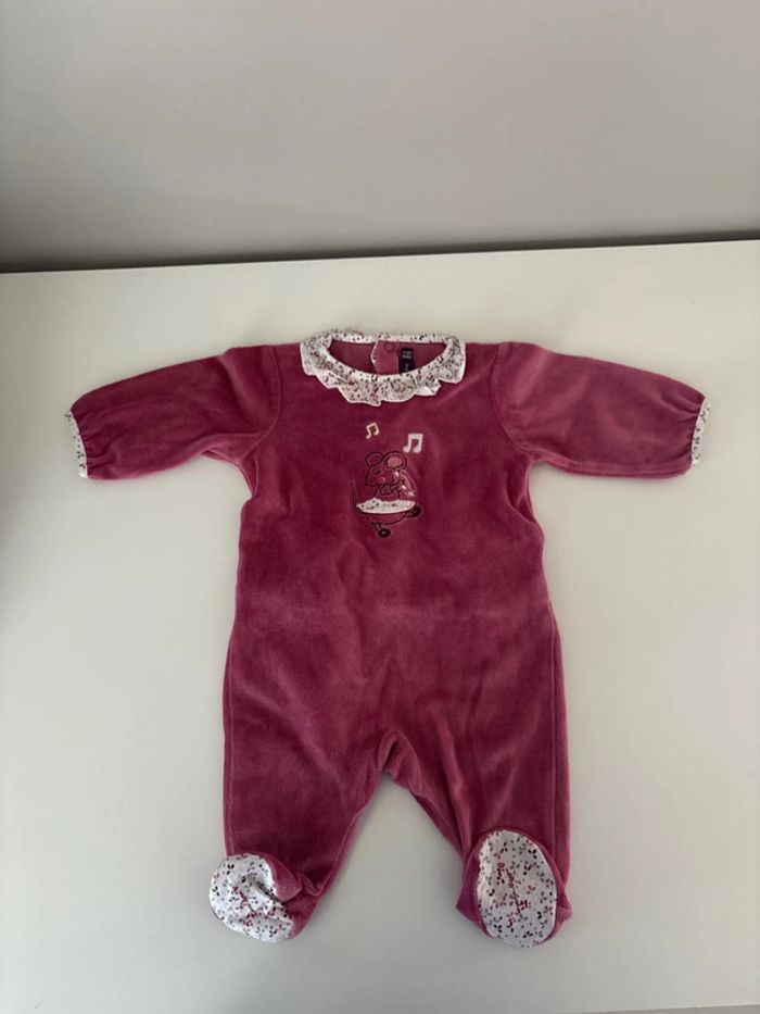 Pyjama velours fille - taille 3 mois - vertbaudet