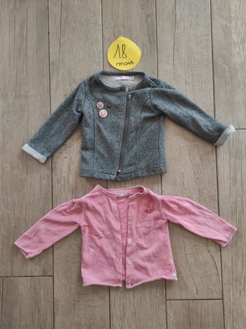 Lot de 2 gilets gris et rose 18 mois