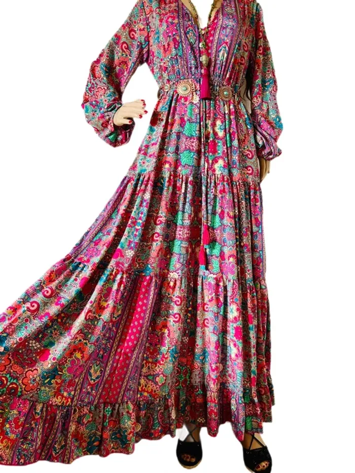 🩵🌸Magnifique robe longue bohème soie neuve avec étiquette Made in India fairycore Silk maxi dress🌸🩵 - photo numéro 13