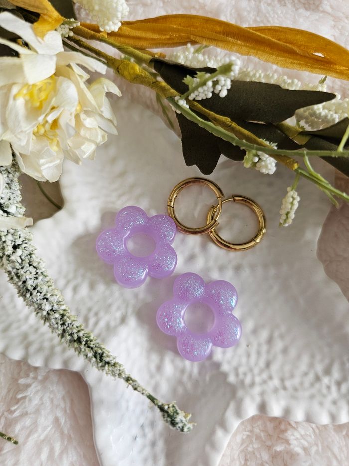 1 paire de boucles d'oreilles fleurs avec créoles en acier inoxydable - photo numéro 1