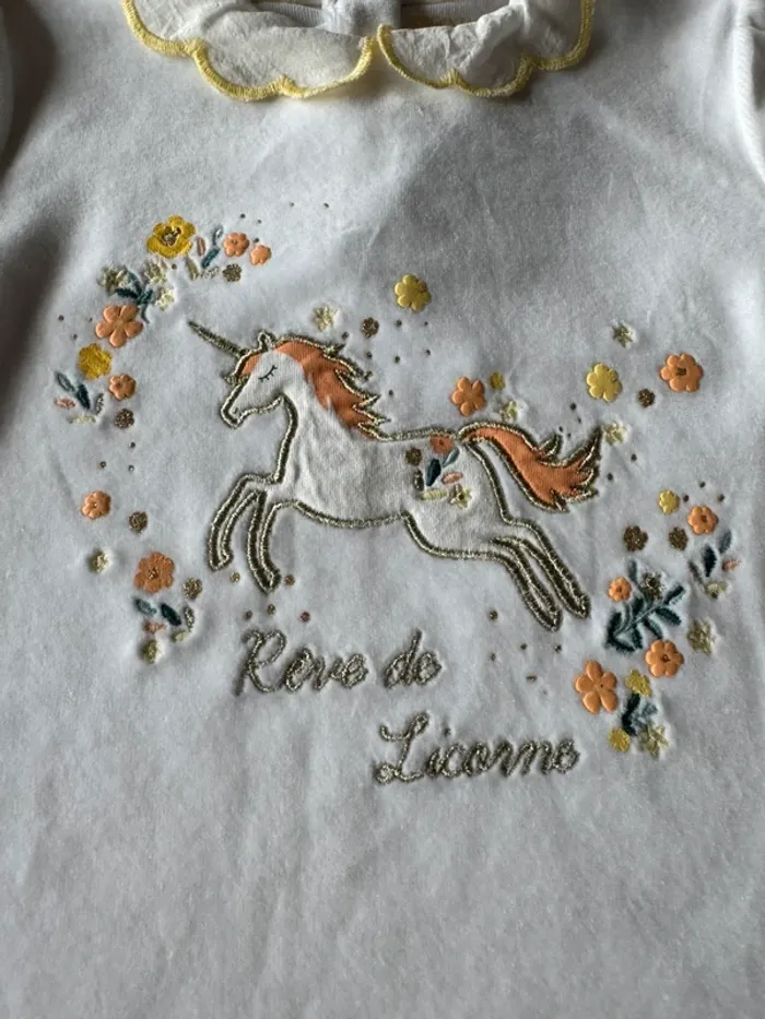 Pyjama 2 pièces ML haut en velours et bas jaune coton thème Licorne NEUF - Taille 4 Ans - photo numéro 8