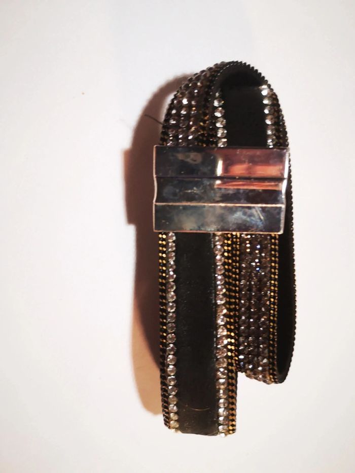 Bracelet double noir et strass - photo numéro 3
