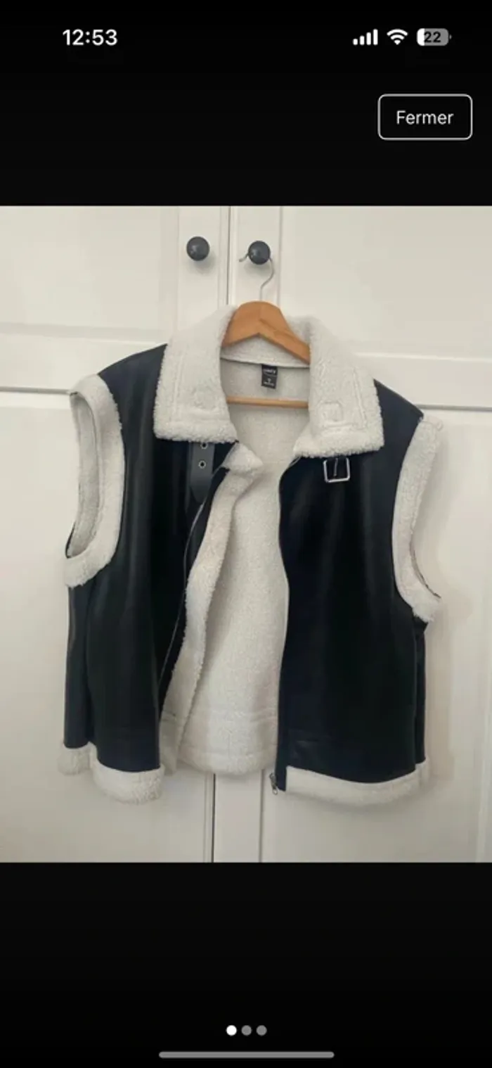 Veste sans manche en cuir et fourrure - photo numéro 3