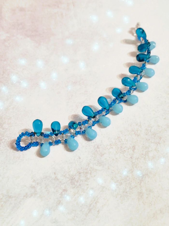 Bracelet y2k tissage perle transparent bleu turquoise 🇨🇵 Fabrication Artisanale - 16cm