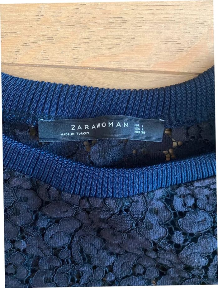 Sweat en dentelle bleu marine Zara taille L - photo numéro 3