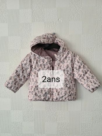 Doudoune mi saison fleurs rose réversible Vertbaudet 2 ans