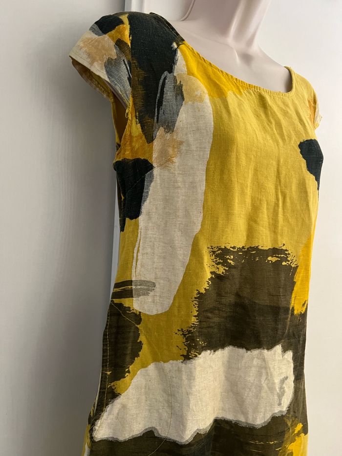 Robe été lin jaune kaki made in Italy robe chic, habillées - photo numéro 9