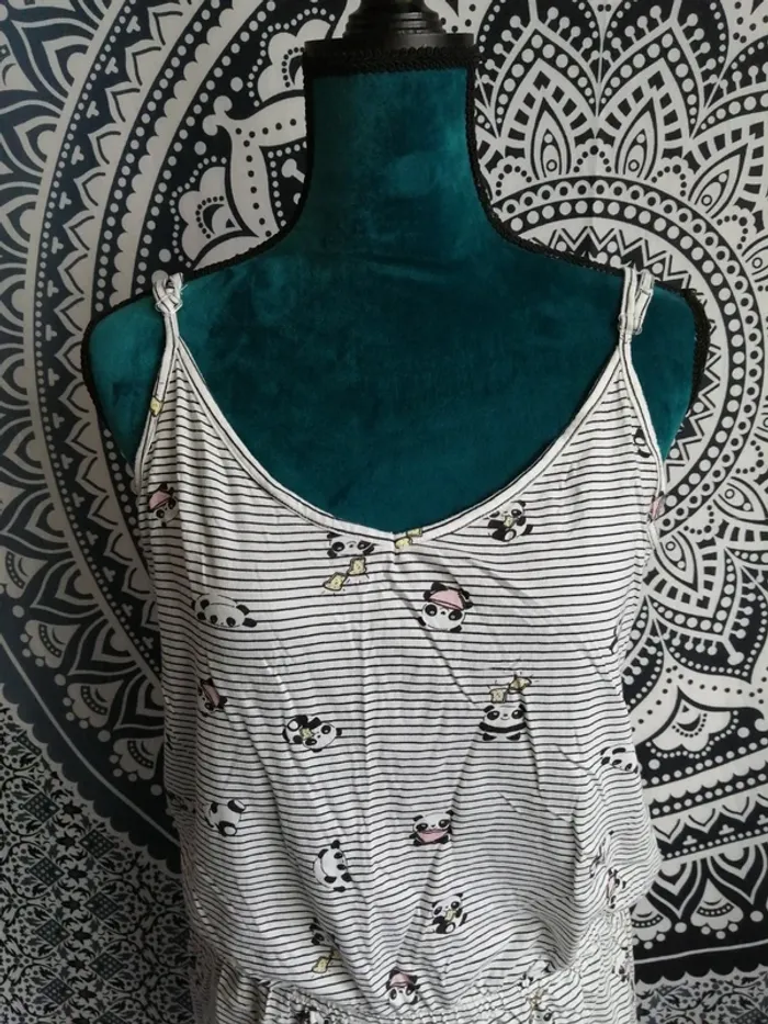 Combishort pyjama rayée noire et blanche motifs pandas bretelles réglables / gémo / (M) - photo numéro 2