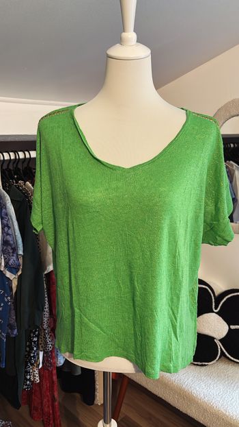 Tee shirt vert à paillette Bleu d'Azur T40
