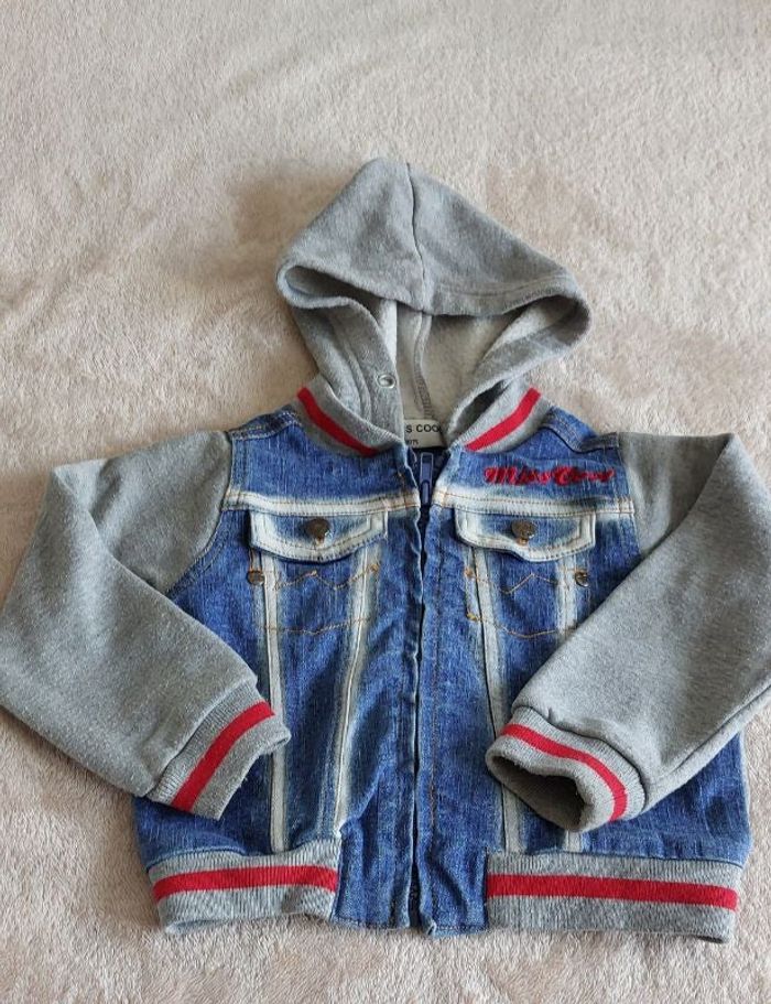 Blouson zippé jean et sweat bébé garçon 24 mois