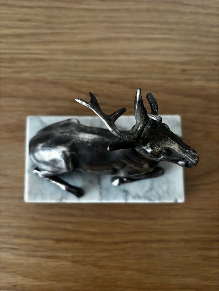 Vintage serre livres cerf marbre et métal - photo numéro 4