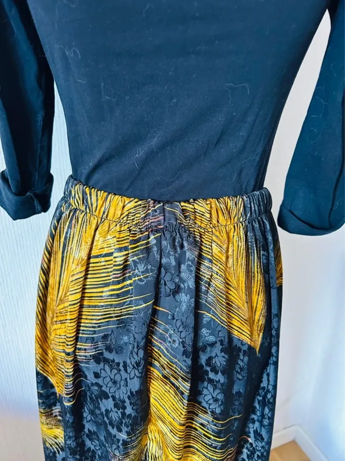 🖤Jupe longue noire doré vintage 80/90 made in France Boho chic flowing long skirt🖤 - photo numéro 6