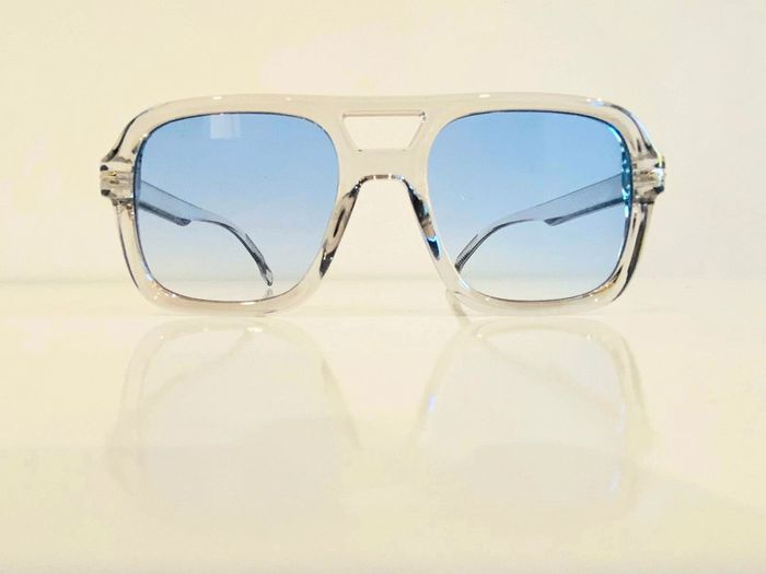 Lunette de soleil mixte transparente verres bleus dégradés UV protection taille large - photo numéro 9