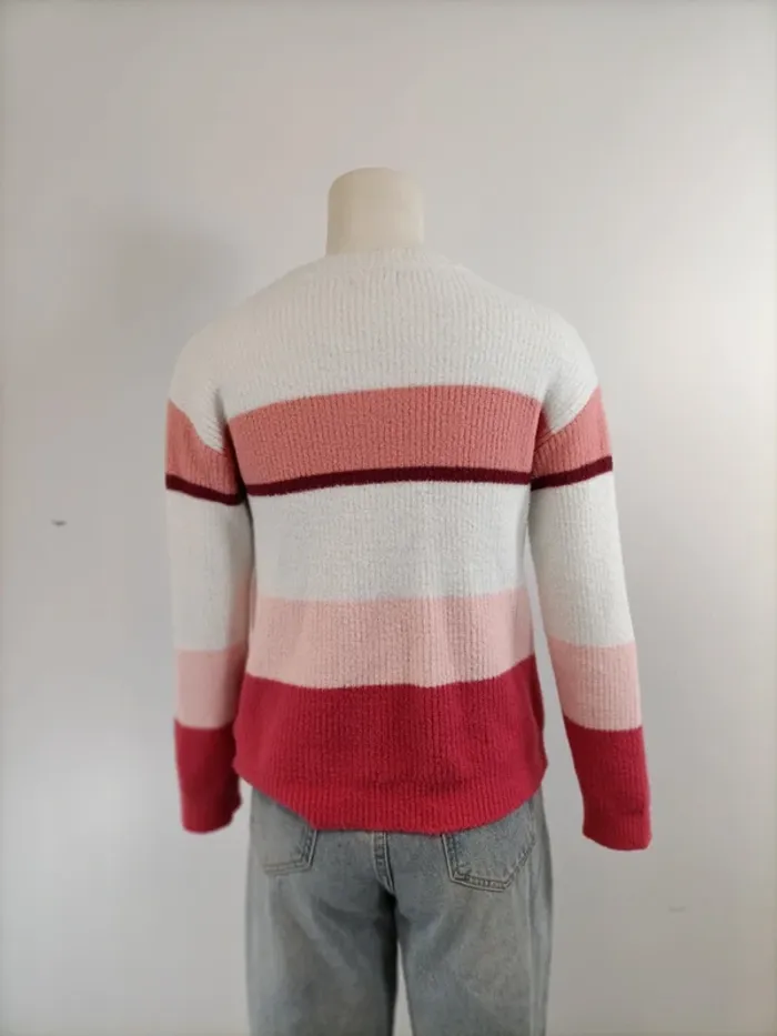 Pull Enfant Okaïdi T 12 ans - 152 cm Rayé nuances de Rose et Blanc - photo numéro 4