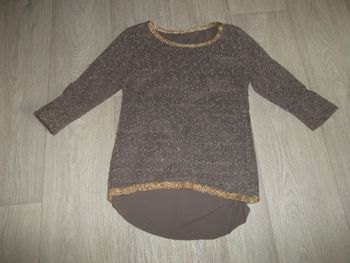 Tee shirt marron doré voile noeud taille 36 TBE